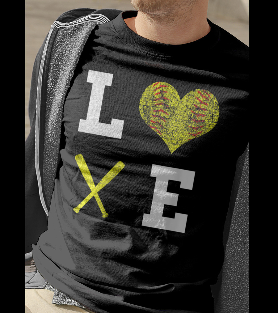 LOVE Softball Heart Bat Stitch Girls Softballism T-Shirt