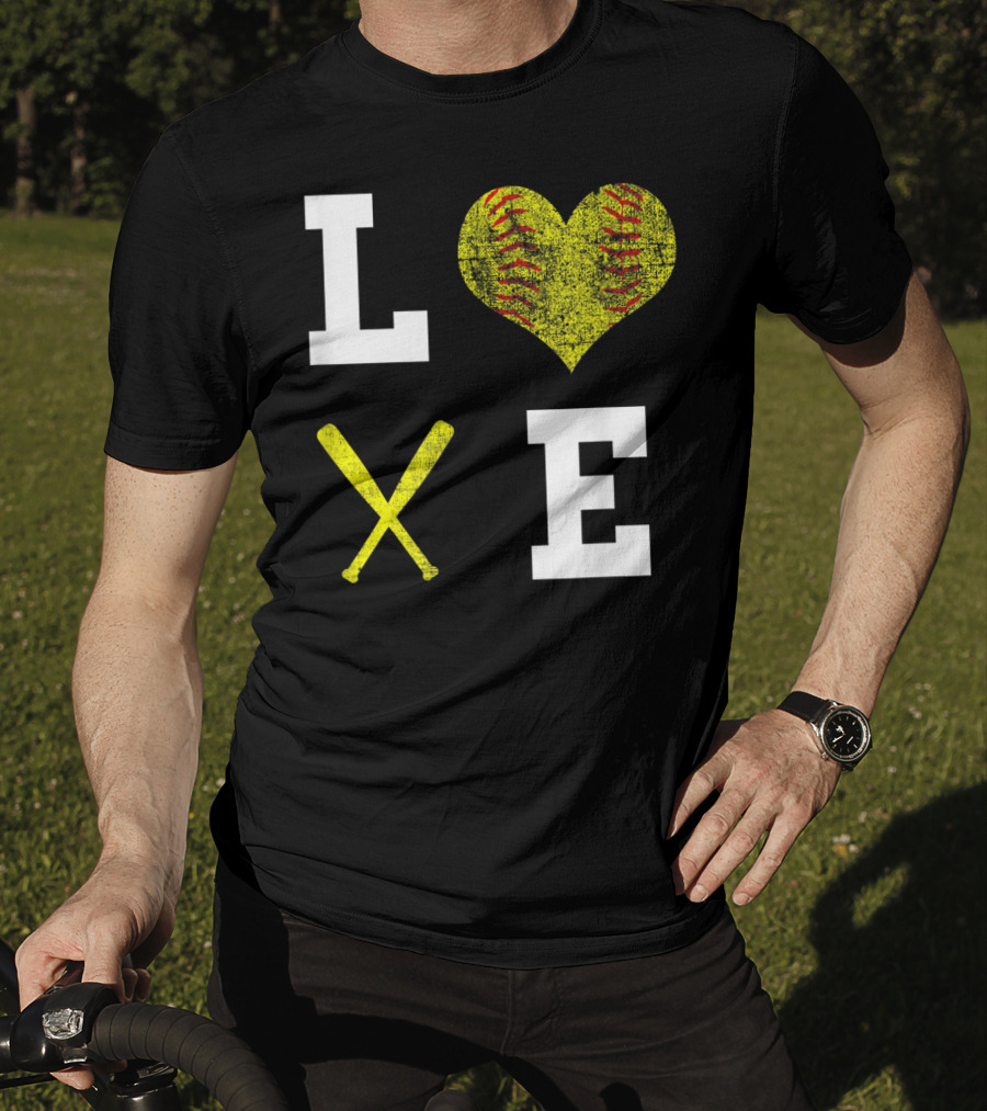 LOVE Softball Heart Bat Stitch Girls Softballism T-Shirt