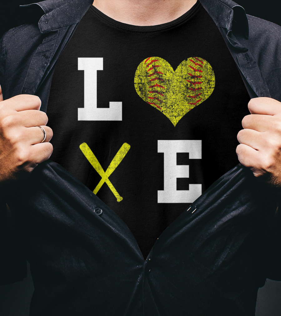 LOVE Softball Heart Bat Stitch Girls Softballism T-Shirt