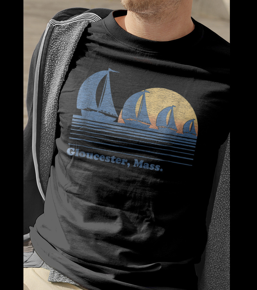 Gloucester Mass Vintage Sailboats And Sunset Scene T-Shirt