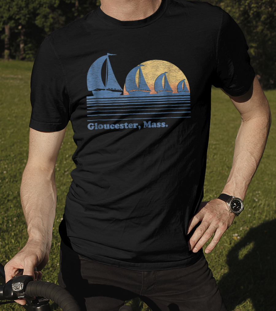 Gloucester Mass Vintage Sailboats And Sunset Scene T-Shirt