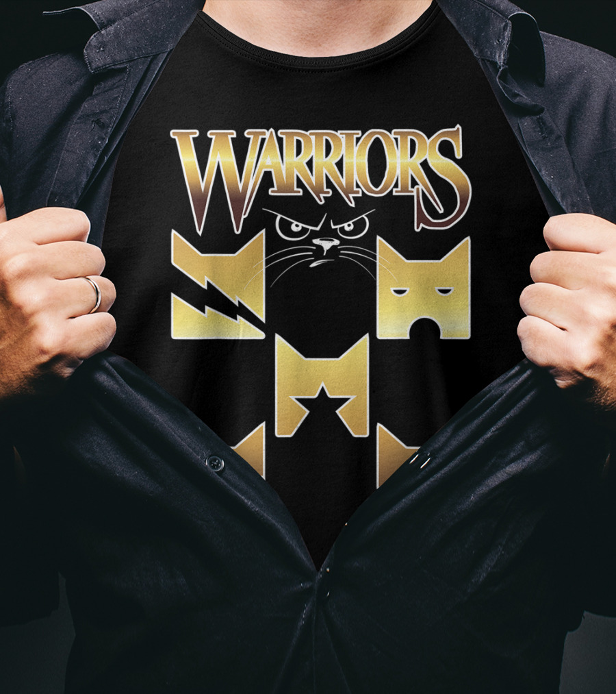 WARRIORS Golden Clan Cat Icons With Lightning, Eye, Star, Wave Symbols T-Shirt