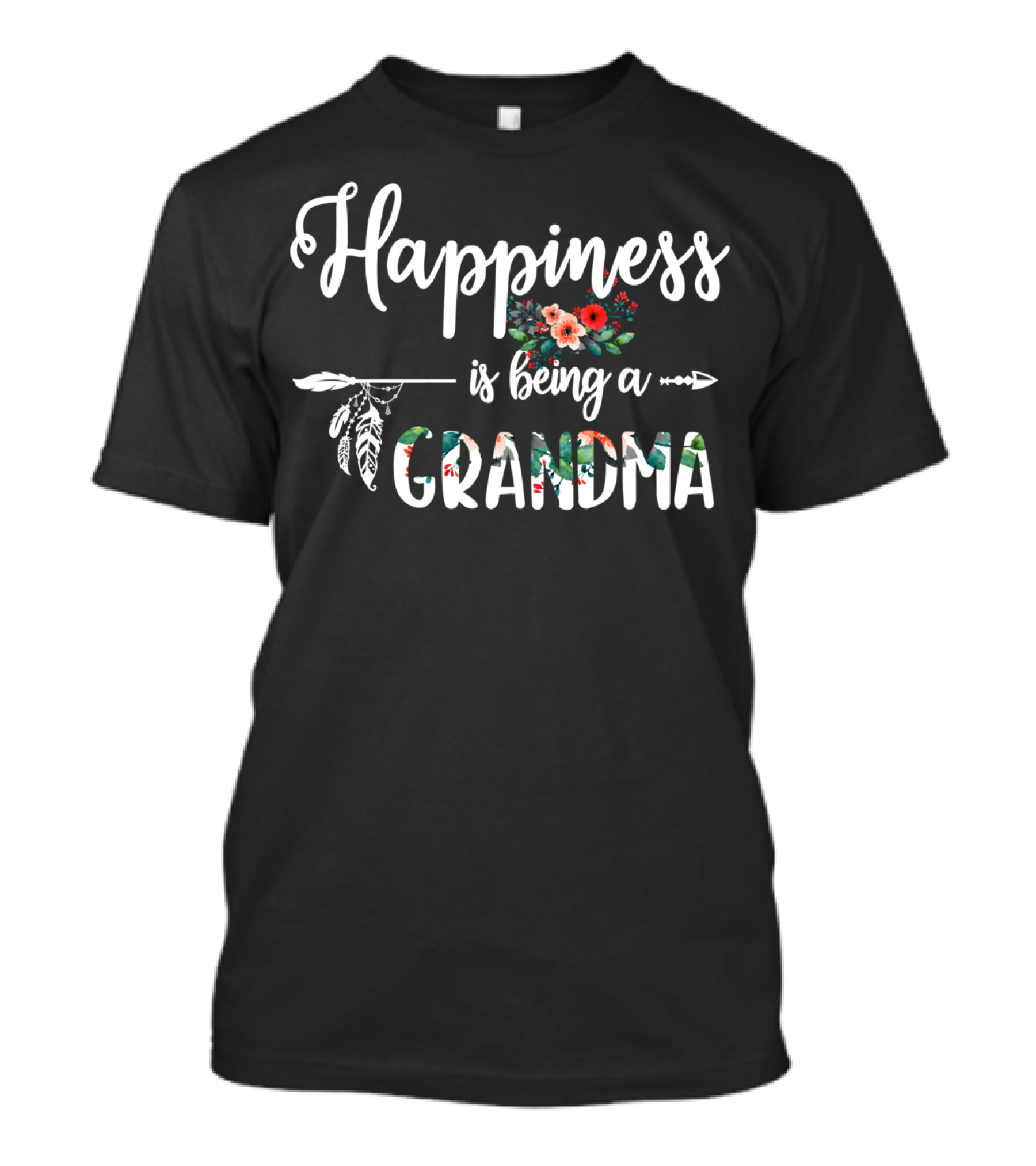 Happiness Is Being A Grandma Floral Arrow Feathers T-Shirt