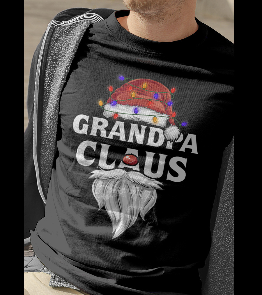 Grandpa Claus Santa Hat Christmas Lights Beard T-Shirt