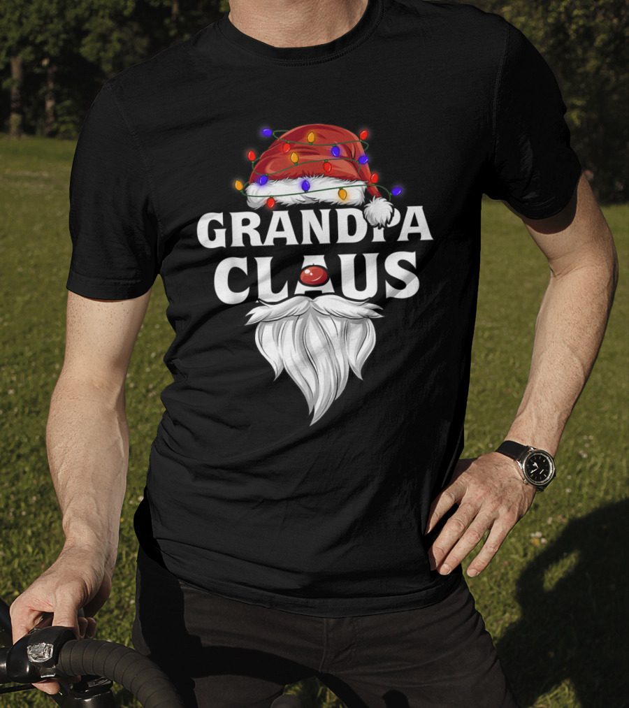 Grandpa Claus Santa Hat Christmas Lights Beard T-Shirt