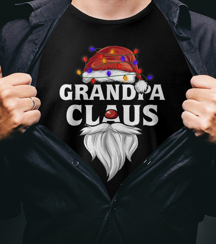 Grandpa Claus Santa Hat Christmas Lights Beard T-Shirt