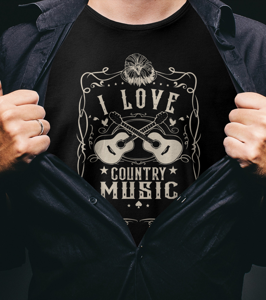 I Love Country Music With Crossed Guitars And Eagle T-Shirt