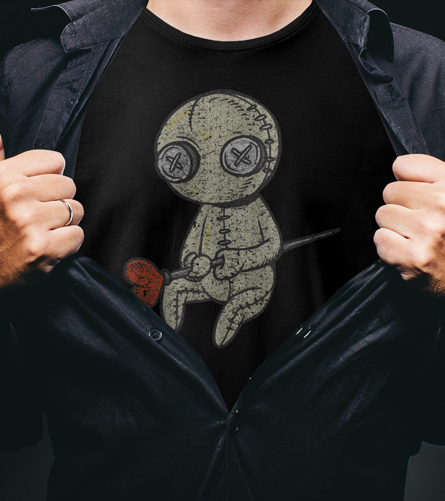 Halloween Heartbroken Suffering Sewed Doll With Red Heart T-Shirt