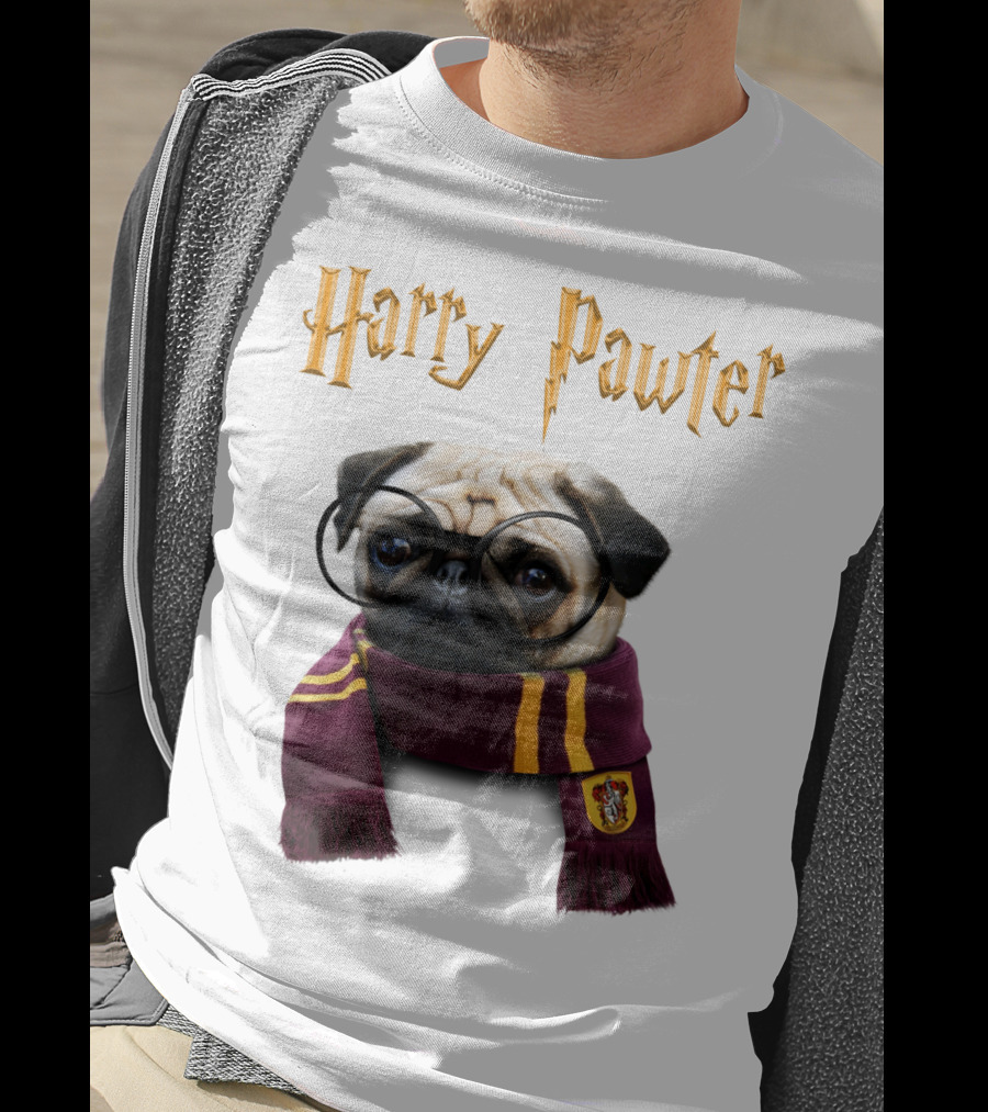 Harry Pawter Cute Puggy Dogs Potte Pups Wizard Pug With Glasses And Scarf T-Shirt