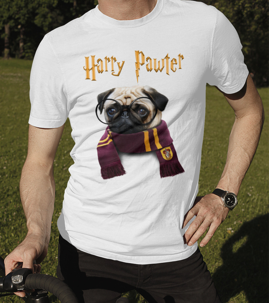 Harry Pawter Cute Puggy Dogs Potte Pups Wizard Pug With Glasses And Scarf T-Shirt