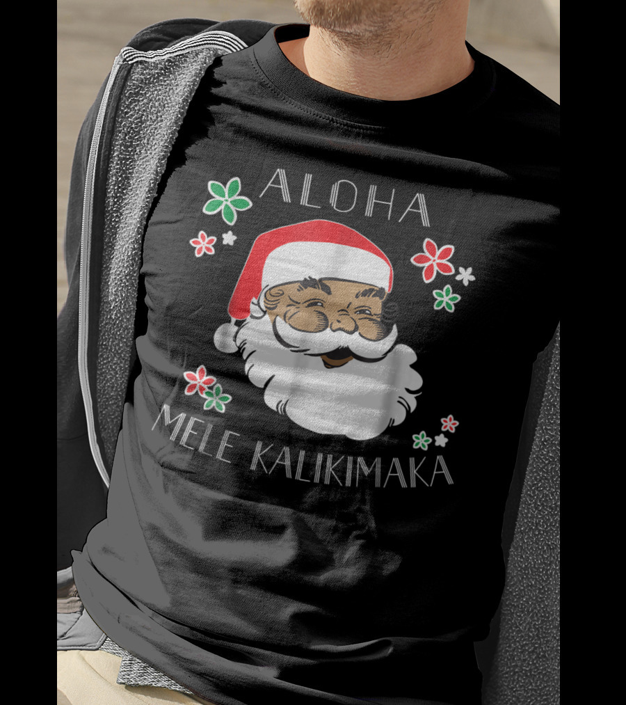 Aloha Mele Kalikimaka Santa With Flowers T-Shirt