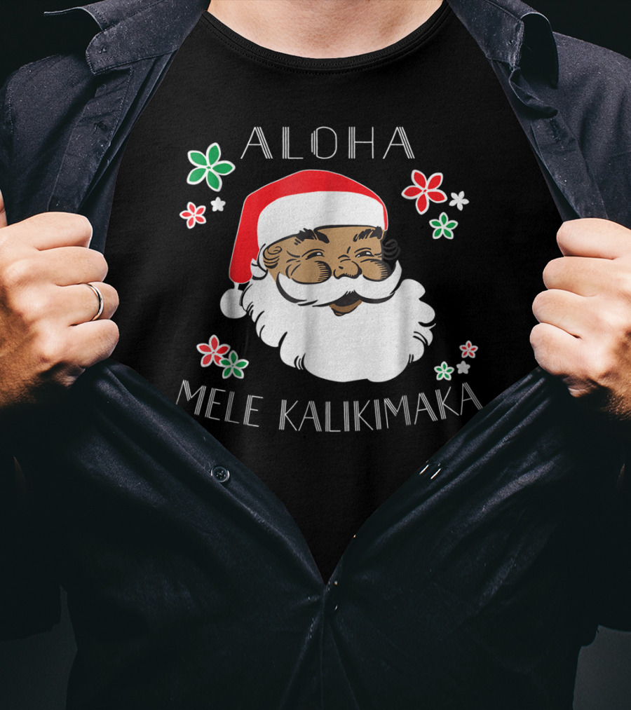 Aloha Mele Kalikimaka Santa With Flowers T-Shirt