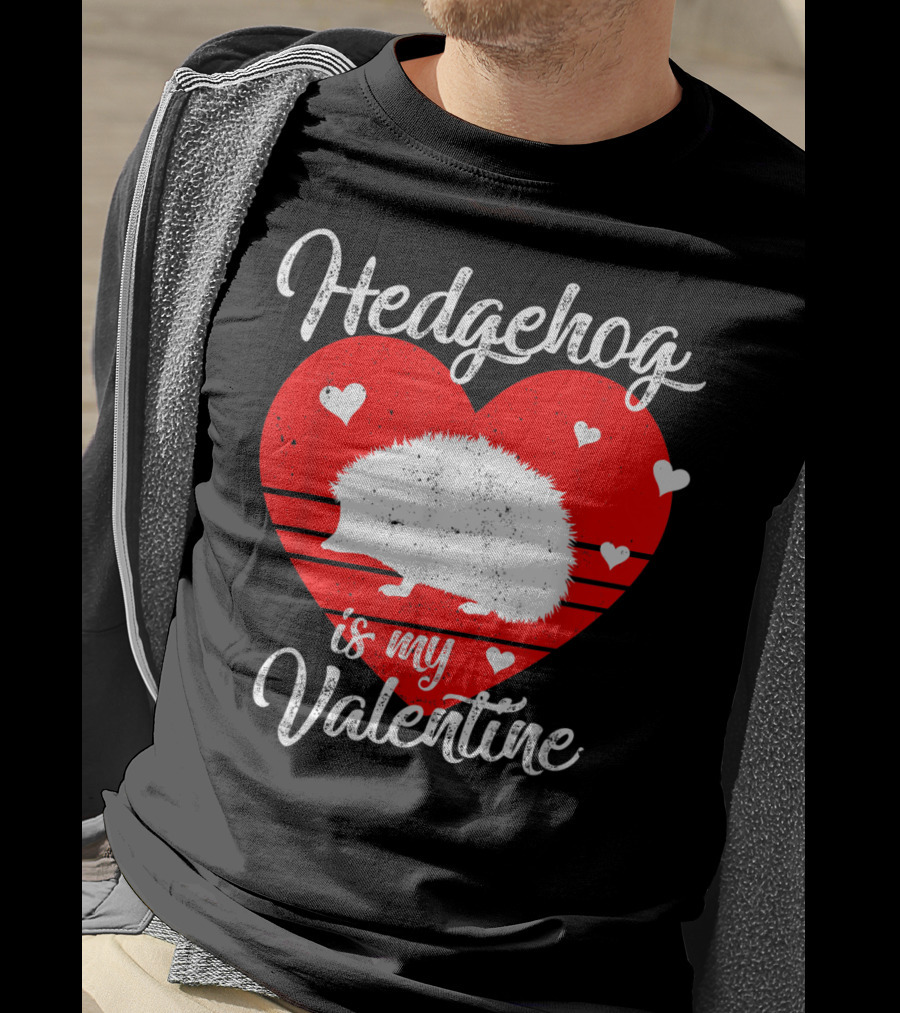 Hedgehog Is My Valentine Heart Silhouette With Small Hearts T-Shirt