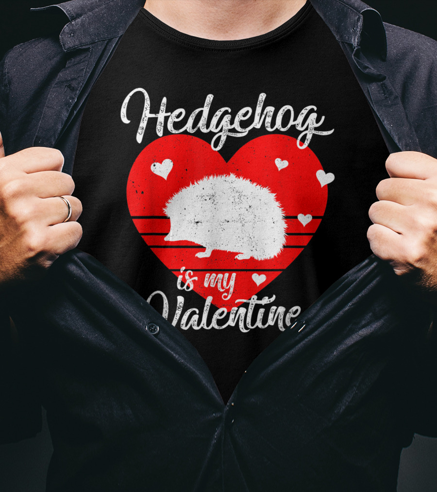 Hedgehog Is My Valentine Heart Silhouette With Small Hearts T-Shirt