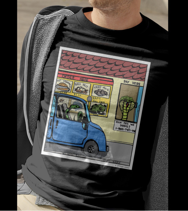 Hungry Snake Drives Through Reptile Lover Comic With Rat Sandwich And Frogs Legs T-Shirt