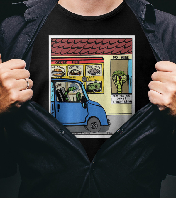 Hungry Snake Drives Through Reptile Lover Comic With Rat Sandwich And Frogs Legs T-Shirt