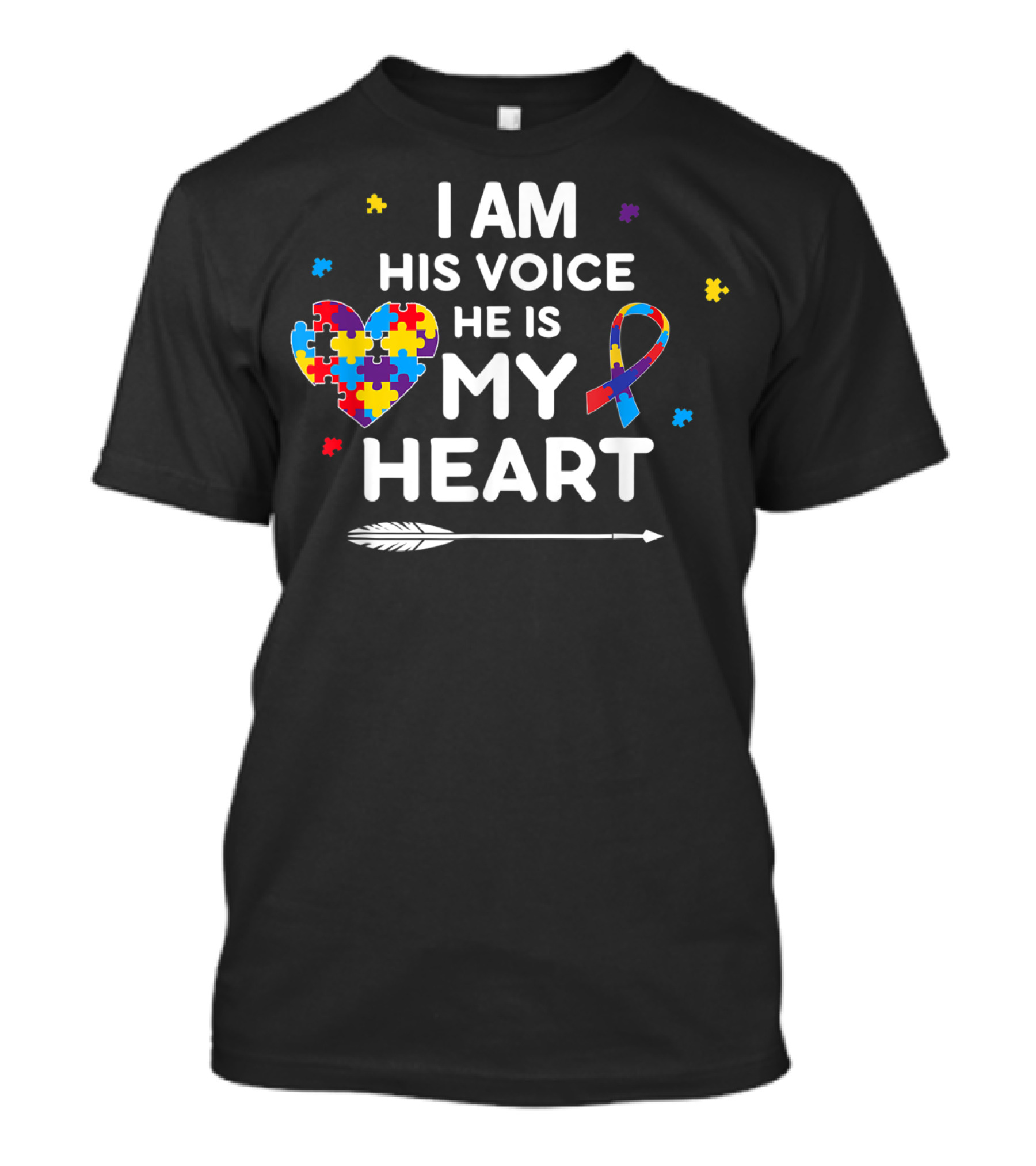 I Am His Voice He Is My Heart Puzzle Piece Ribbon Autism Awareness T-Shirt