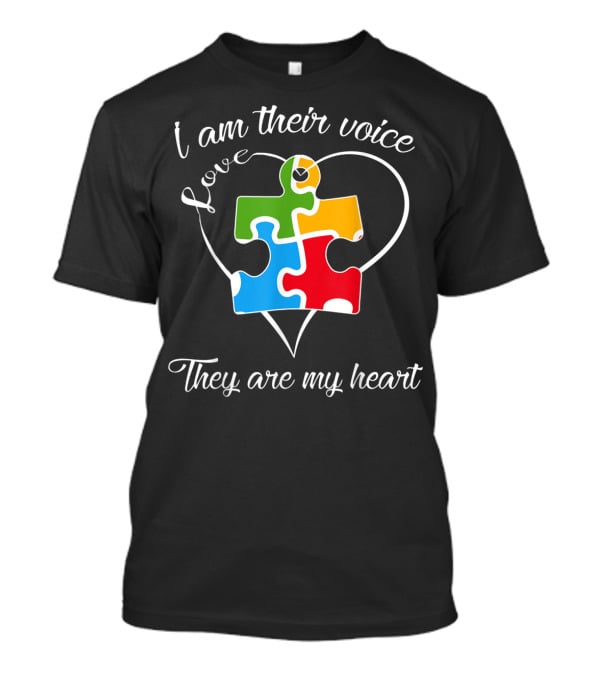 I Am Their Voice Love They Are My Heart Autism Puzzle Piece T-Shirt