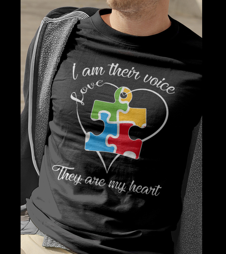 I Am Their Voice Love They Are My Heart Autism Puzzle Piece T-Shirt