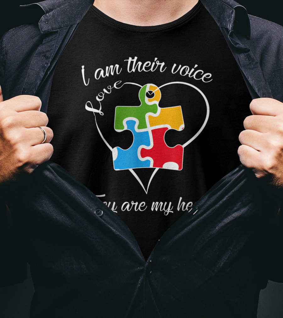 I Am Their Voice Love They Are My Heart Autism Puzzle Piece T-Shirt