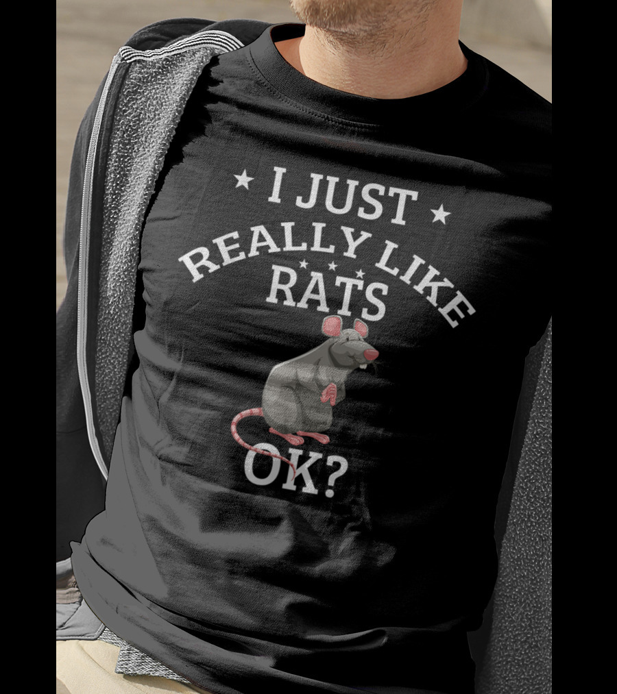 I Just Really Like Rats OK? Cute Rat Lovers Graphic With Stars And Cartoon Rat T-Shirt