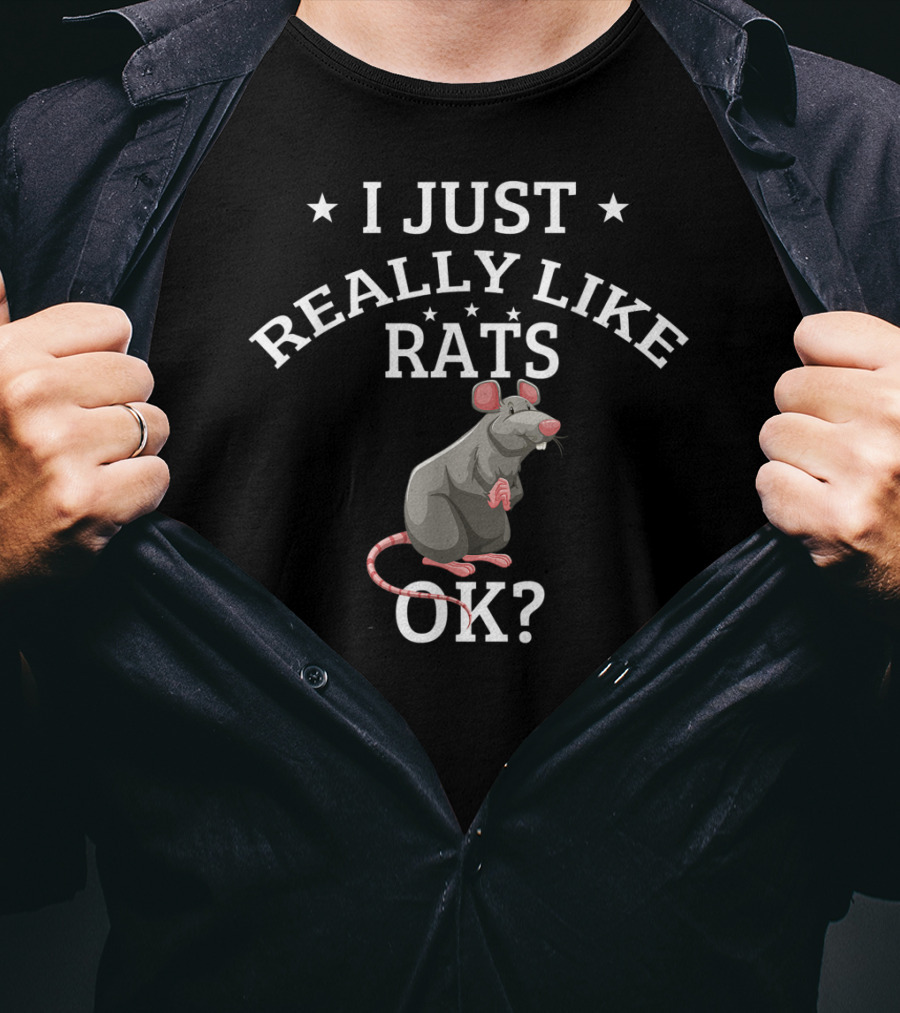 I Just Really Like Rats OK? Cute Rat Lovers Graphic With Stars And Cartoon Rat T-Shirt