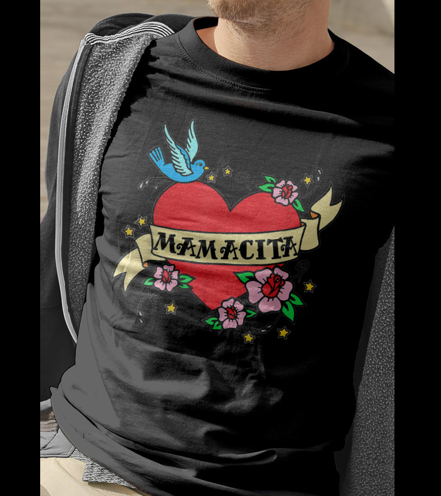 I Love My Mamacita Great For Hispanic Heart With Flowers And Bird T-Shirt