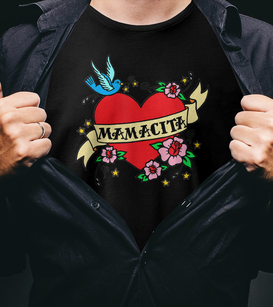 I Love My Mamacita Great For Hispanic Heart With Flowers And Bird T-Shirt