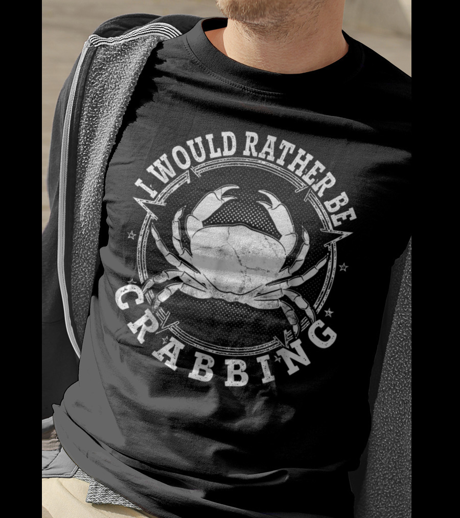 I Would Rather Be Crabbing With Vintage Crab Motif T-Shirt