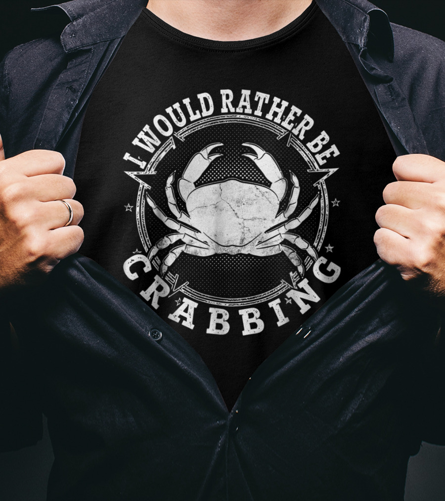 I Would Rather Be Crabbing With Vintage Crab Motif T-Shirt