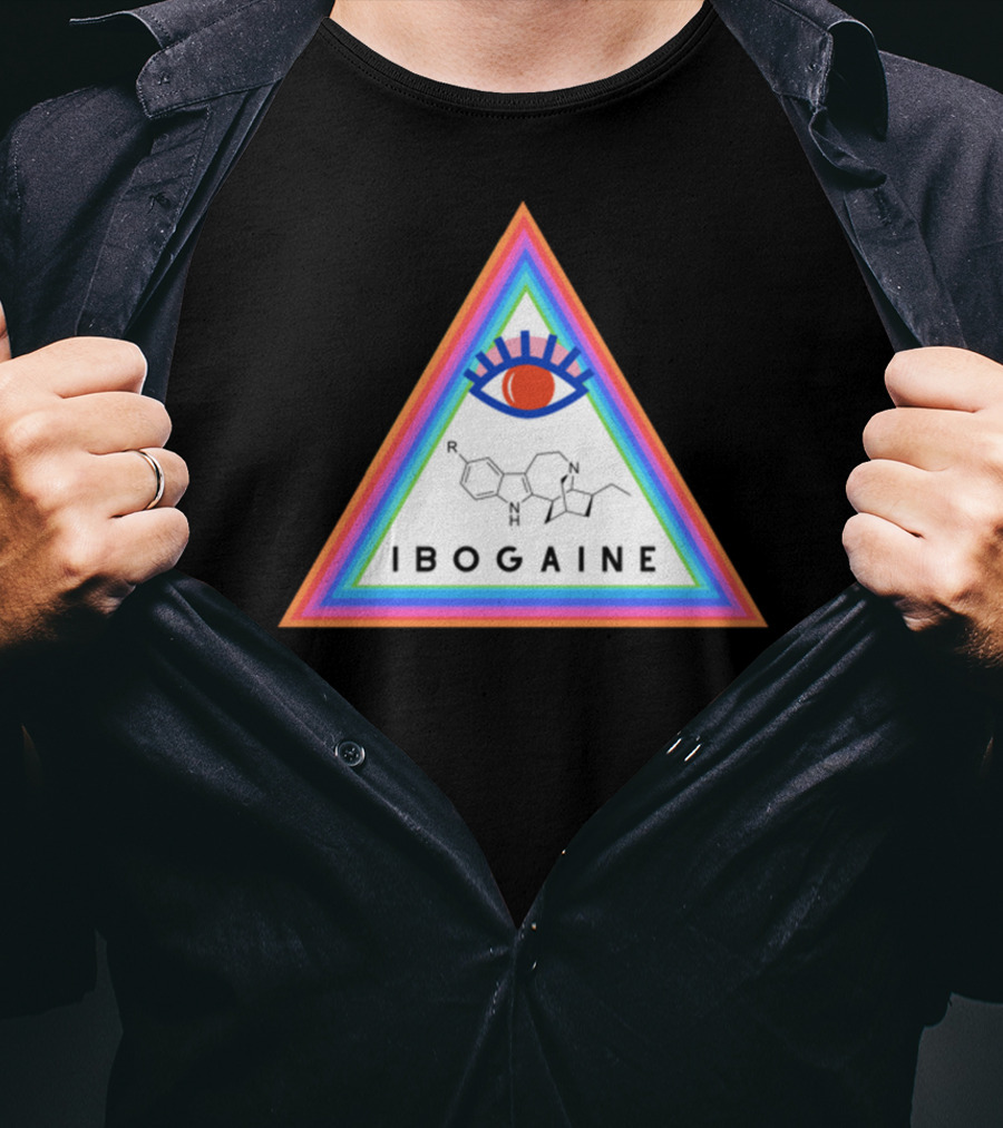 Ibogaine Molecular Structure Rainbow Triangle With Eye T-Shirt