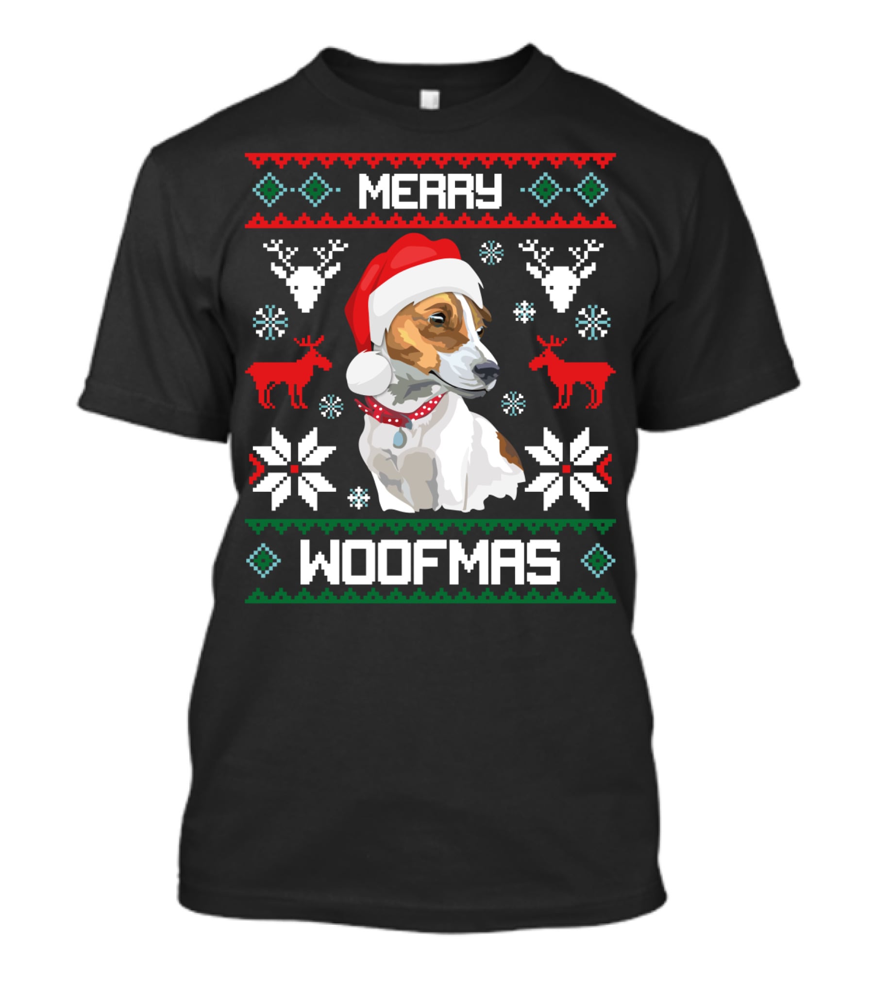 Merry Woofmas Jack Russell Terrier Dog Christmas Santa Hat T-Shirt