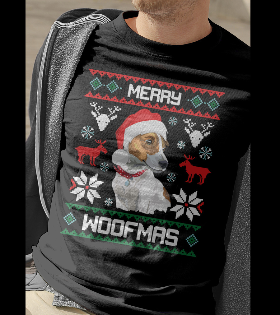 Merry Woofmas Jack Russell Terrier Dog Christmas Santa Hat T-Shirt