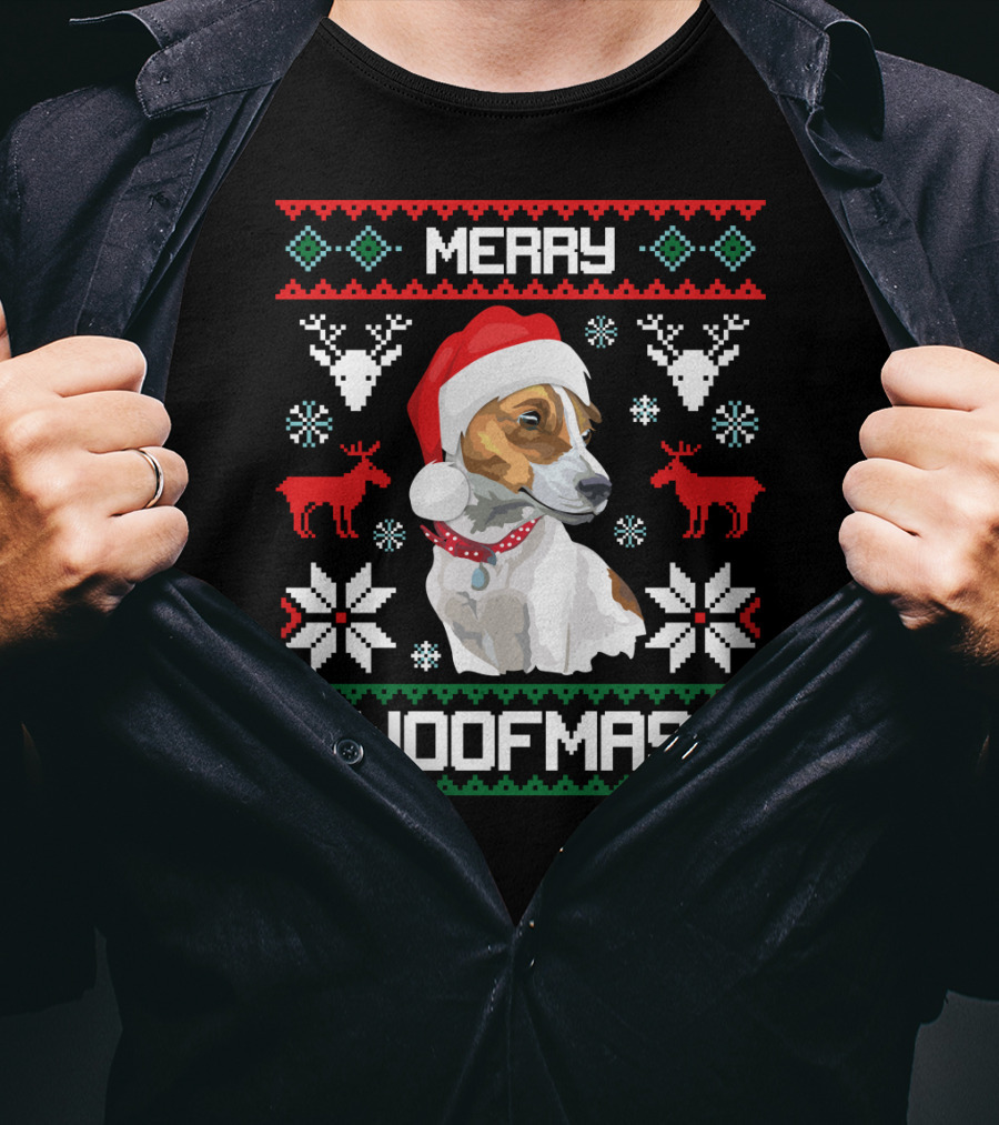 Merry Woofmas Jack Russell Terrier Dog Christmas Santa Hat T-Shirt