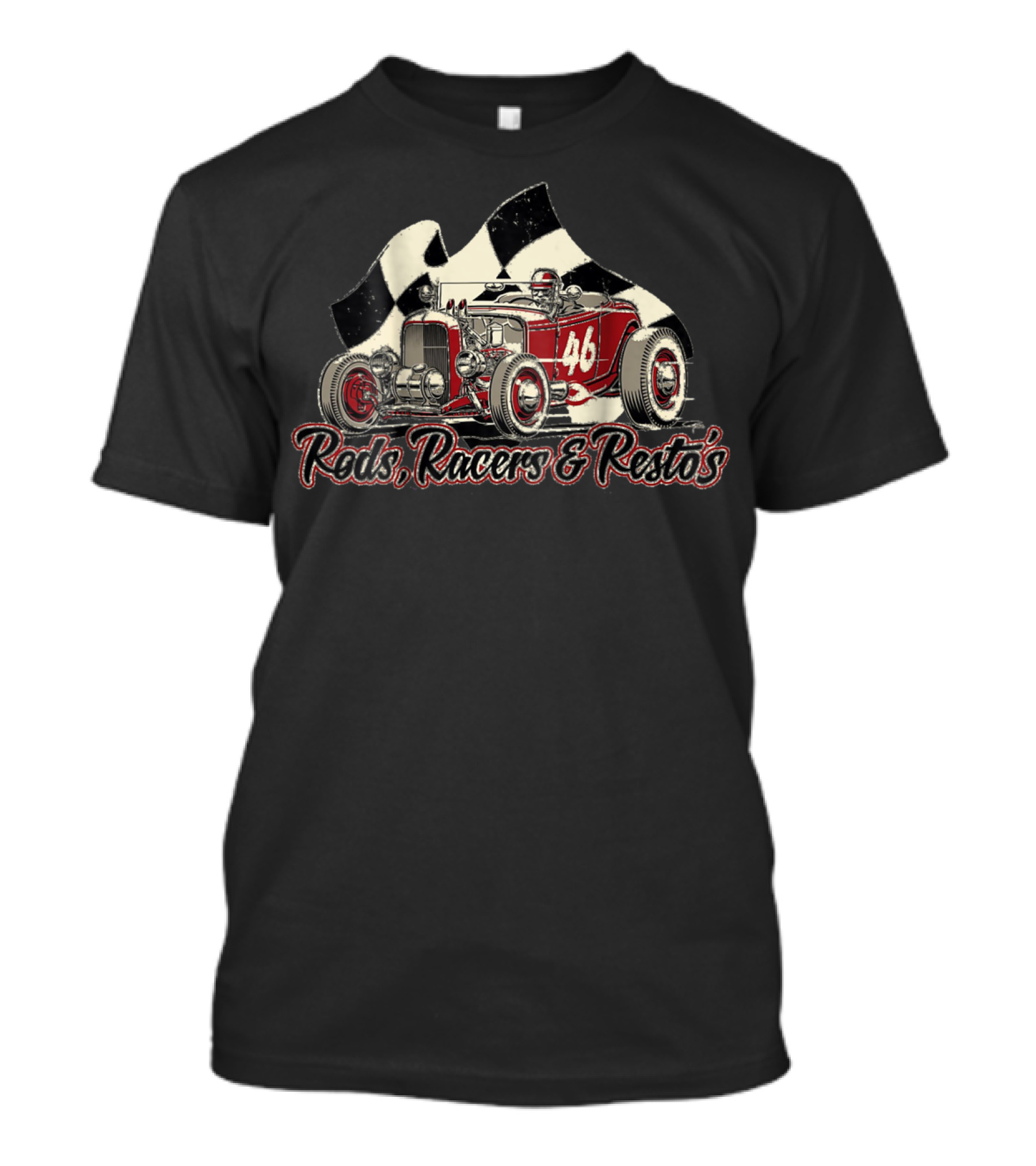 Rods Racers Resto's Vintage Hot Rod 46 Checkered Flag T-Shirt
