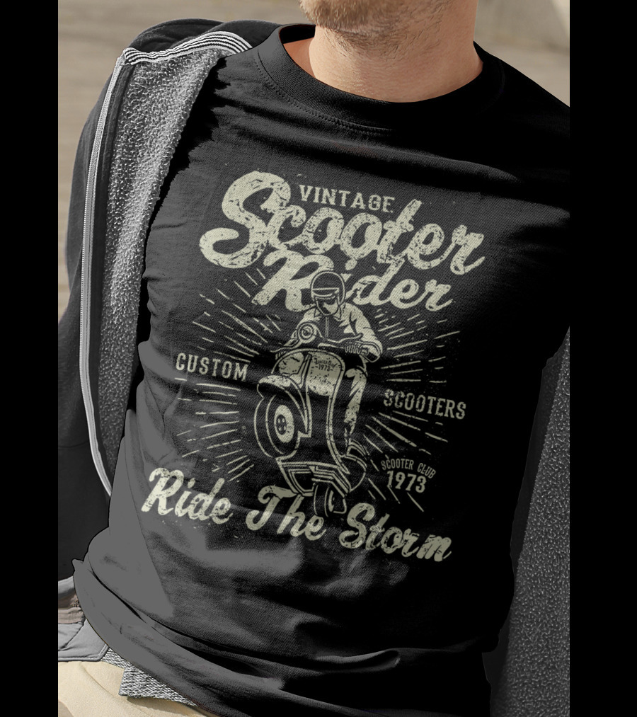 Vintage Scooter Rider Custom Scooters Club 1973 Ride The Storm T-Shirt