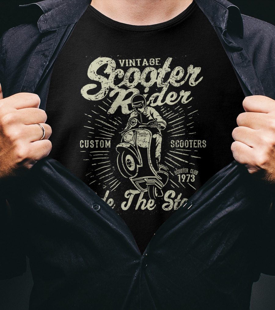 Vintage Scooter Rider Custom Scooters Club 1973 Ride The Storm T-Shirt