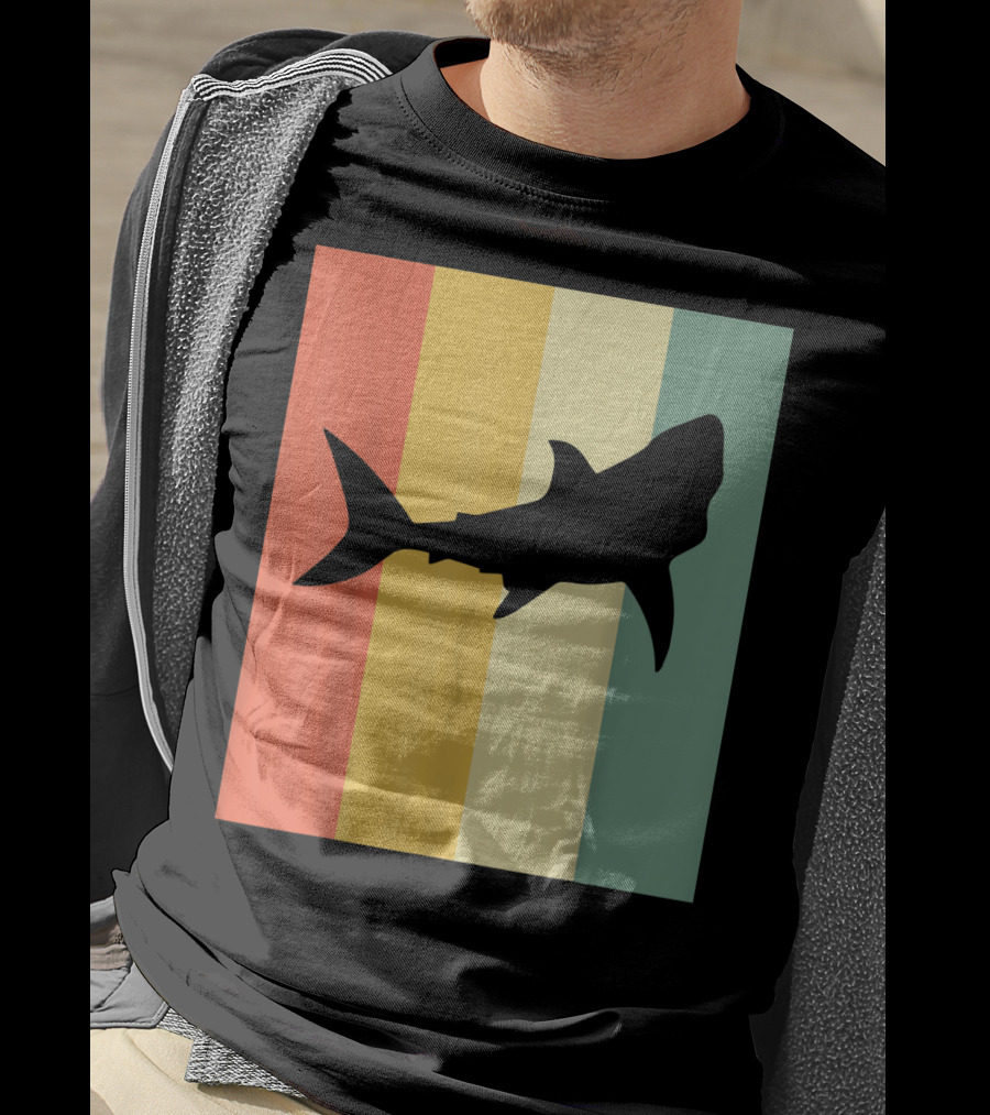 Shark Silhouette Retro Stripes T-Shirt