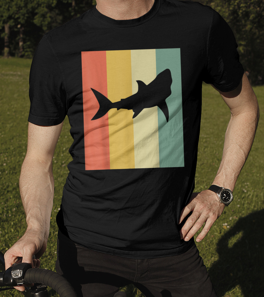 Shark Silhouette Retro Stripes T-Shirt
