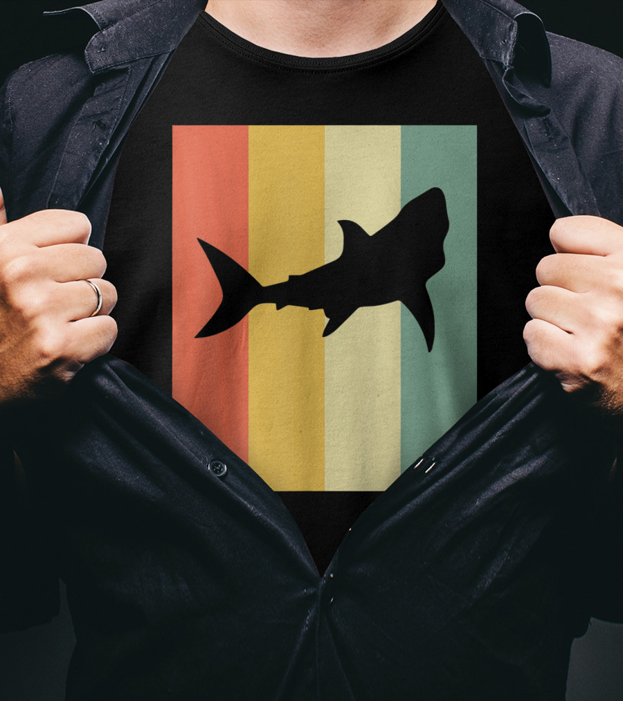 Shark Silhouette Retro Stripes T-Shirt