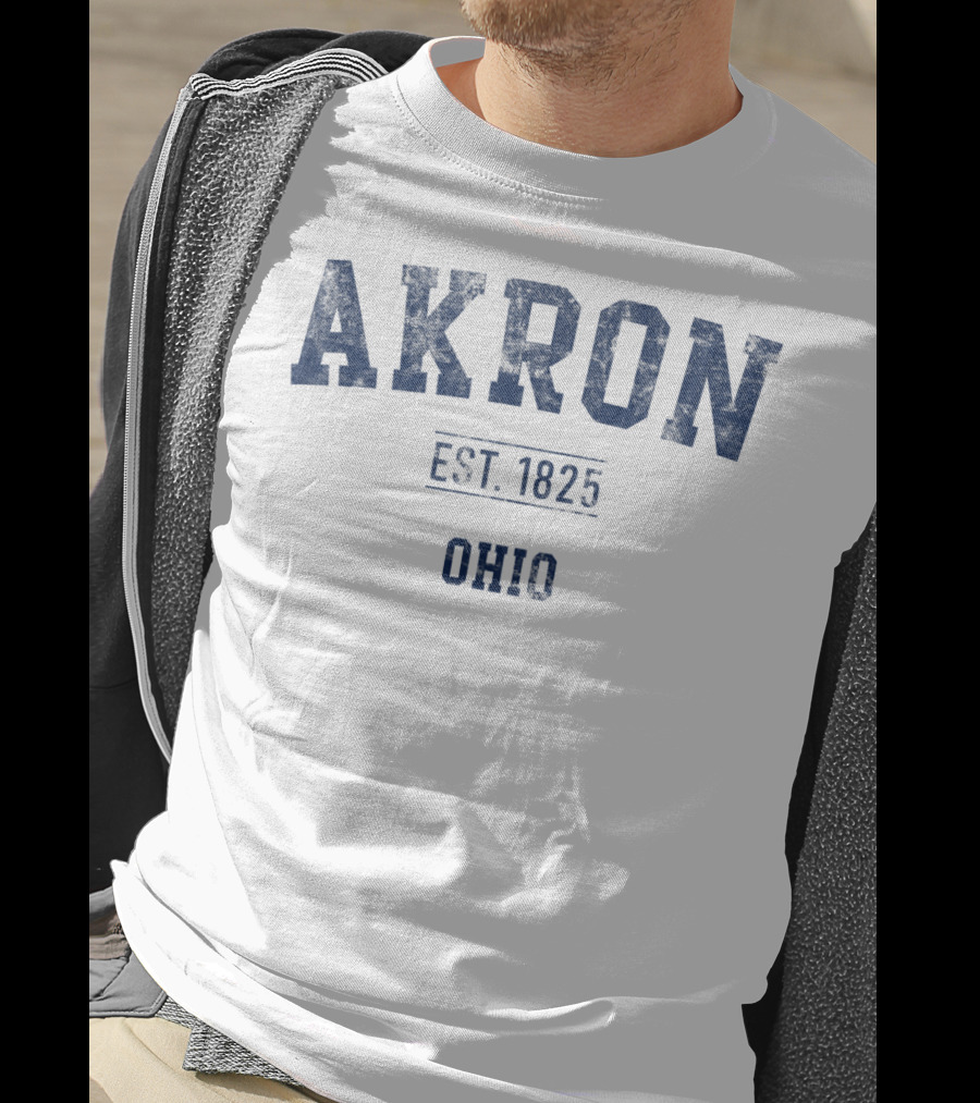 Akron Ohio EST. 1825 Distressed Text Sport T-Shirt