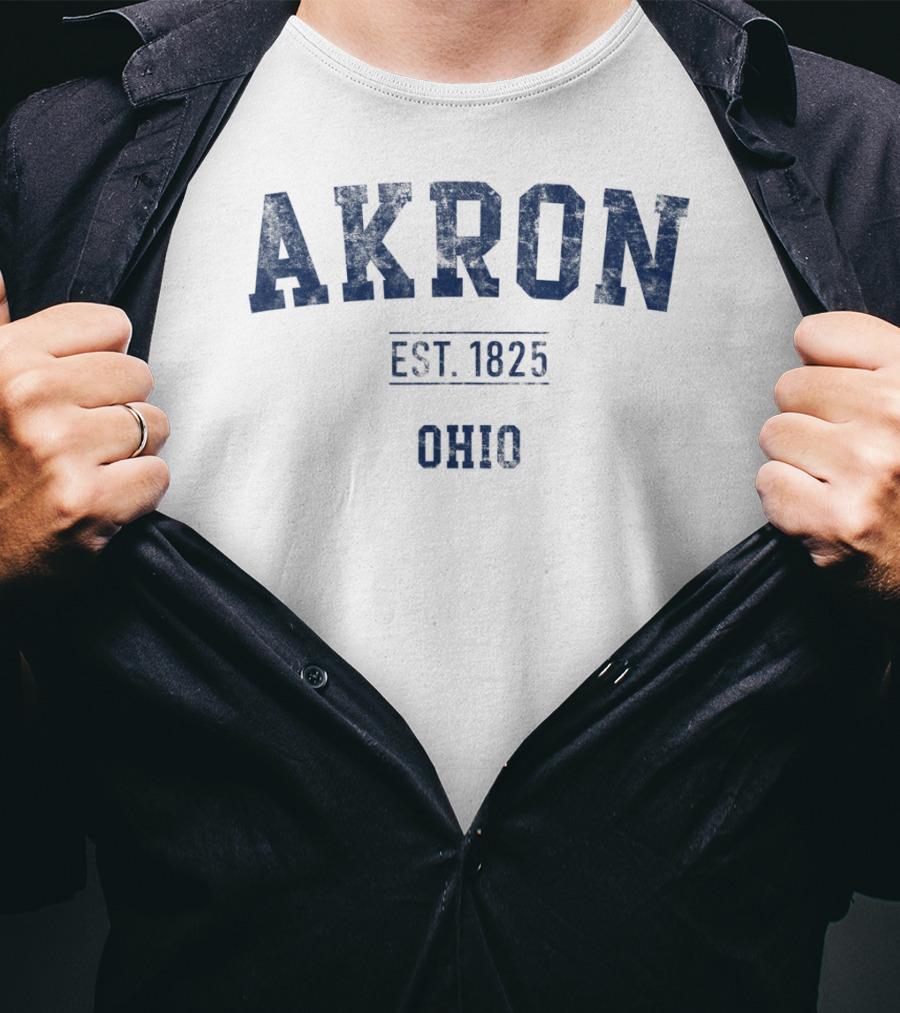 Akron Ohio EST. 1825 Distressed Text Sport T-Shirt