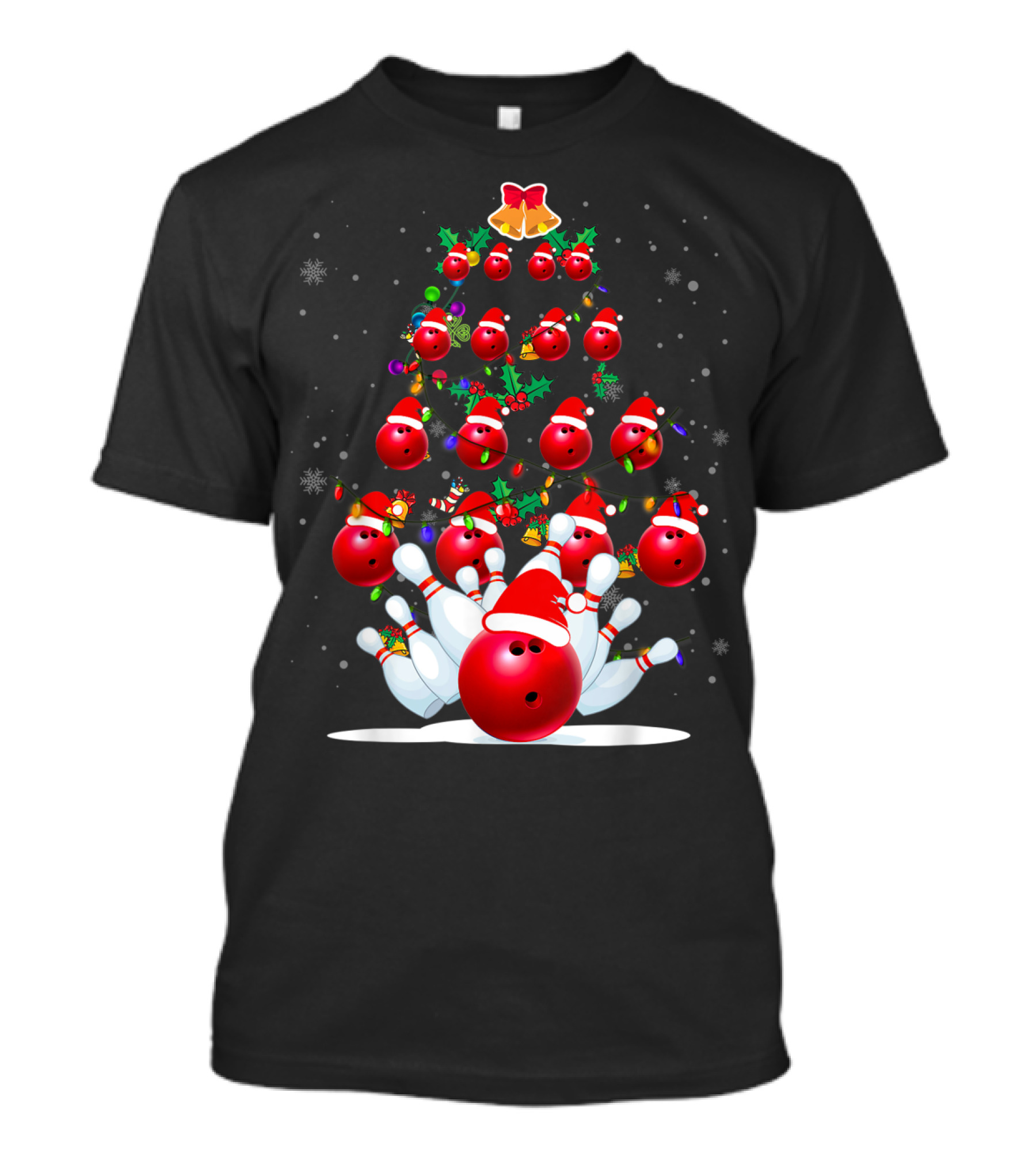 Bowling Balls Santa Hats Christmas Tree Holiday Lights Snowflakes T-Shirt