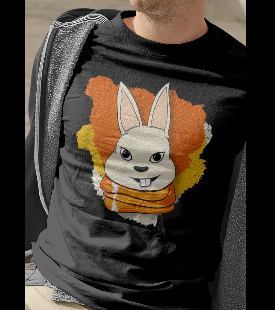 Bunny And Women For Easter Bunny Iconic Rabbit Illustration On Vibrant Orange Yellow Background T-Shirt