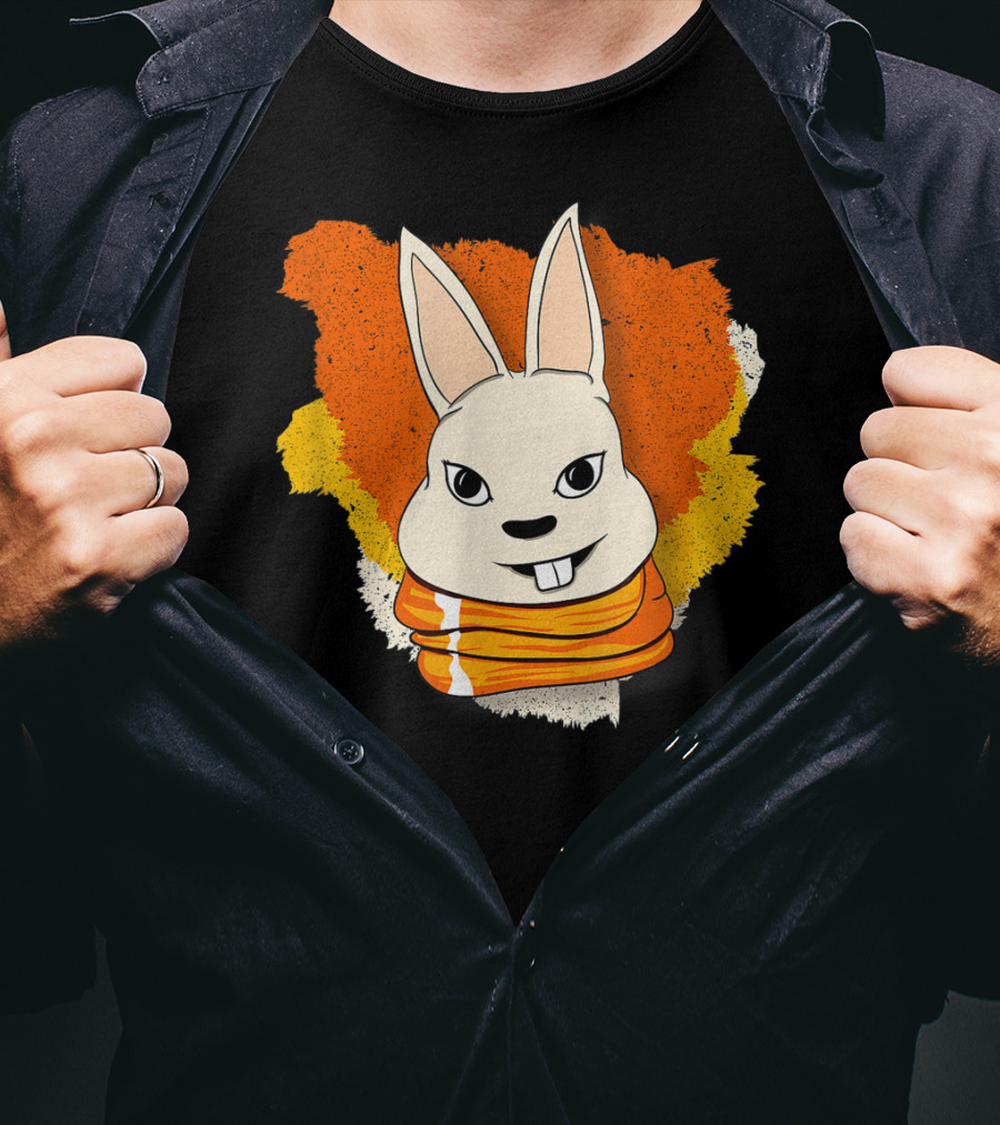 Bunny And Women For Easter Bunny Iconic Rabbit Illustration On Vibrant Orange Yellow Background T-Shirt
