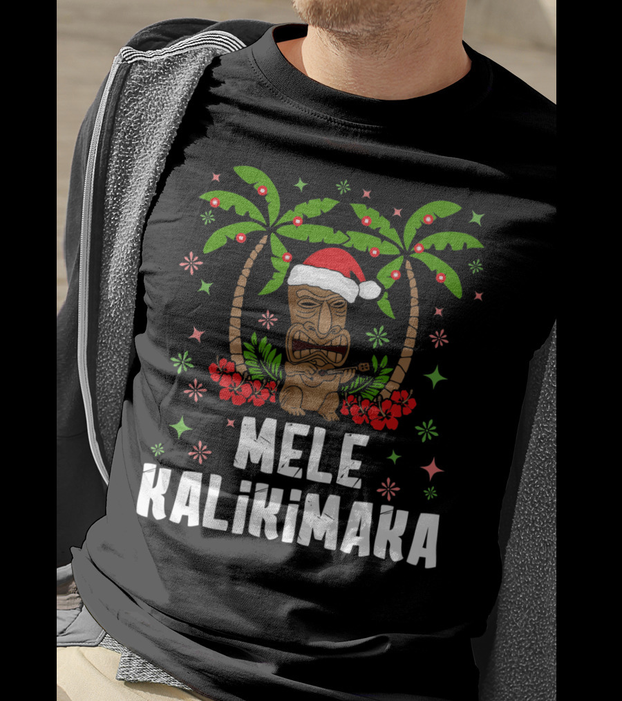 Mele Kalikimaka Santa Tiki Hawaiian Christmas Palms T-Shirt
