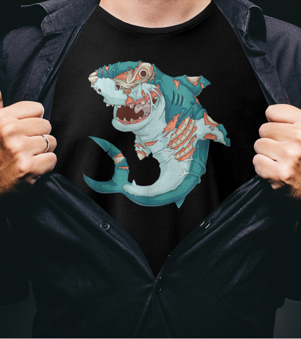 Cool Shark Zombie Funny Lazy Halloween T-Shirt