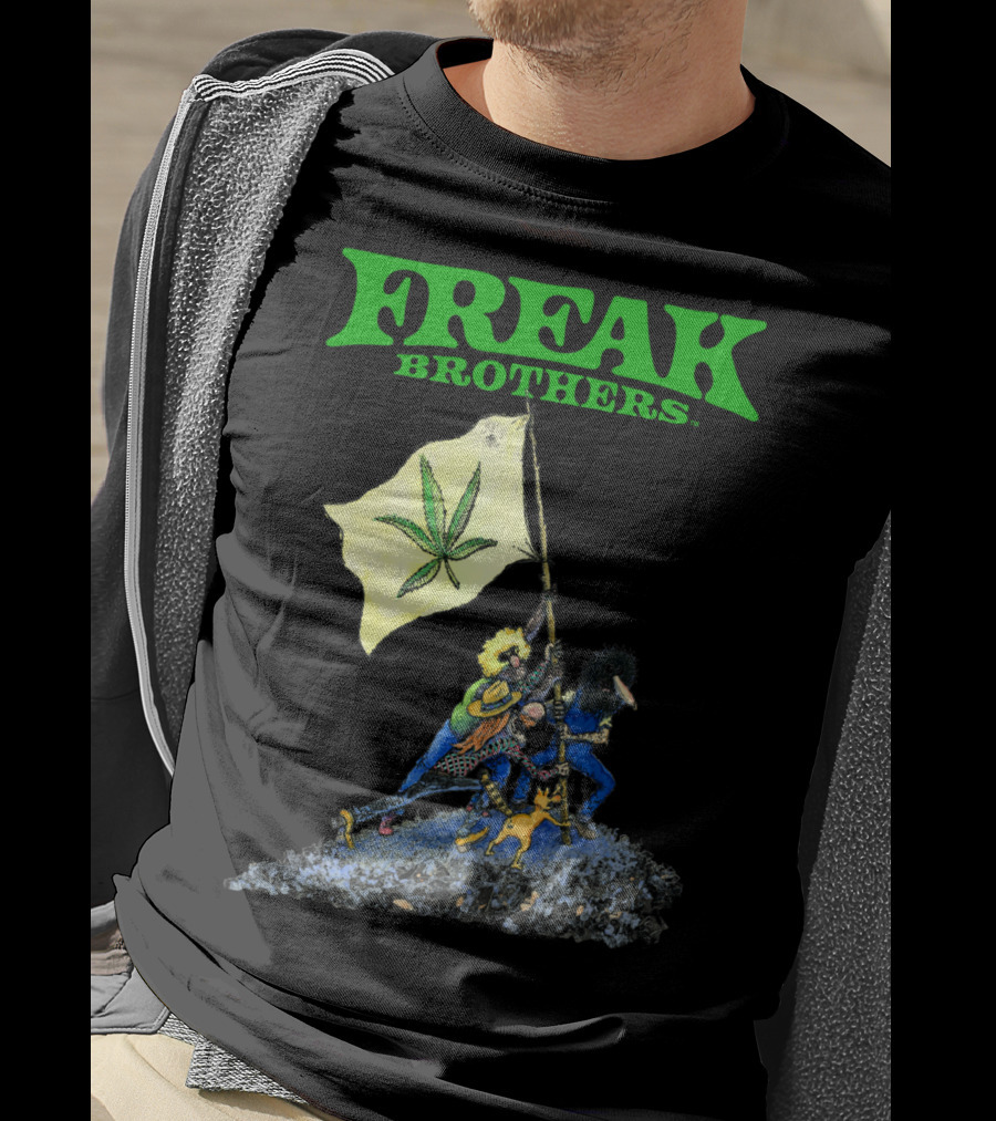 Freak Brothers Raise The Flag Cannabis Leaf Iconic Comic T-Shirt