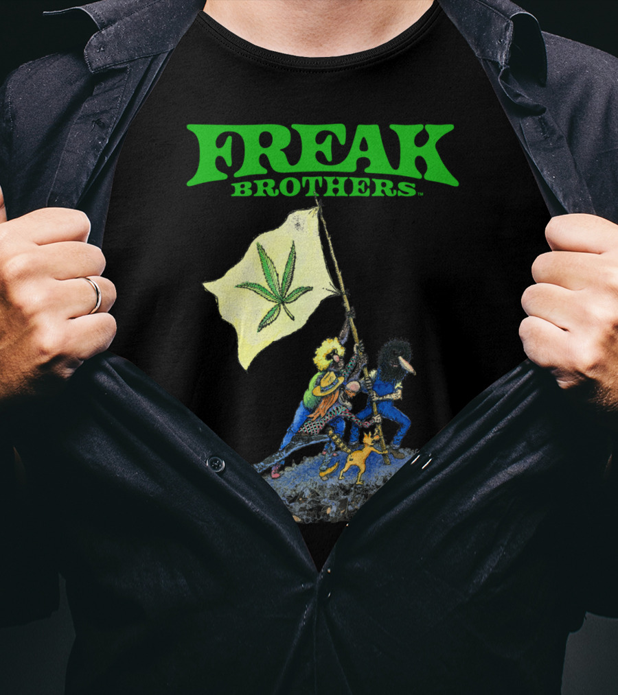 Freak Brothers Raise The Flag Cannabis Leaf Iconic Comic T-Shirt