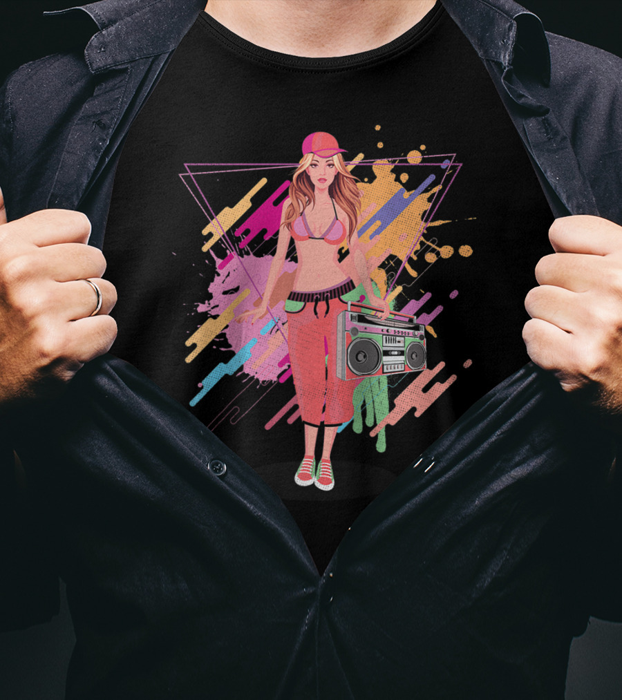 Freestyle Music Street Hip Hop Crew Boombox Girl T-Shirt